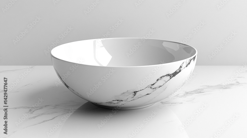 White shiny porcelain bowl placed on a clean white surface symbolizes purity simplicity and modern minimalism perfect for product mockups culinary branding or lifestyle presentation