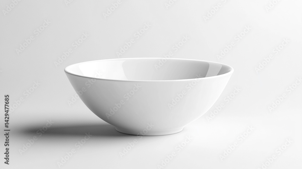 White shiny porcelain bowl placed on a clean white surface symbolizes purity simplicity and modern minimalism perfect for product mockups culinary branding or lifestyle presentation