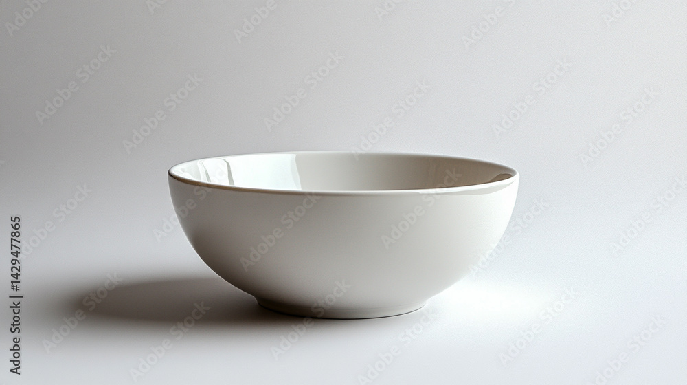White shiny porcelain bowl placed on a clean white surface symbolizes purity simplicity and modern minimalism perfect for product mockups culinary branding or lifestyle presentation