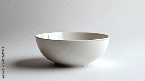 White shiny porcelain bowl placed on a clean white surface symbolizes purity simplicity and modern minimalism perfect for product mockups culinary branding or lifestyle presentation

