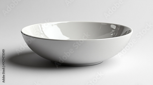 White shiny porcelain bowl placed on a clean white surface symbolizes purity simplicity and modern minimalism perfect for product mockups culinary branding or lifestyle presentation

