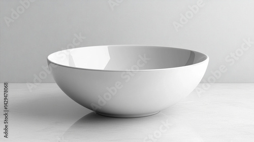 Obraz na płótnie White shiny porcelain bowl placed on a clean white surface symbolizes purity simplicity and modern minimalism perfect for product mockups culinary branding or lifestyle presentation
w salonie