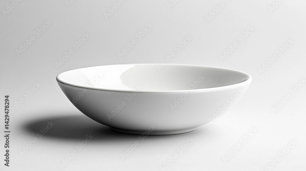 White shiny porcelain bowl placed on a clean white surface symbolizes purity simplicity and modern minimalism perfect for product mockups culinary branding or lifestyle presentation