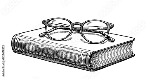 Eyeglasses resting on a closed book in a vintage style  