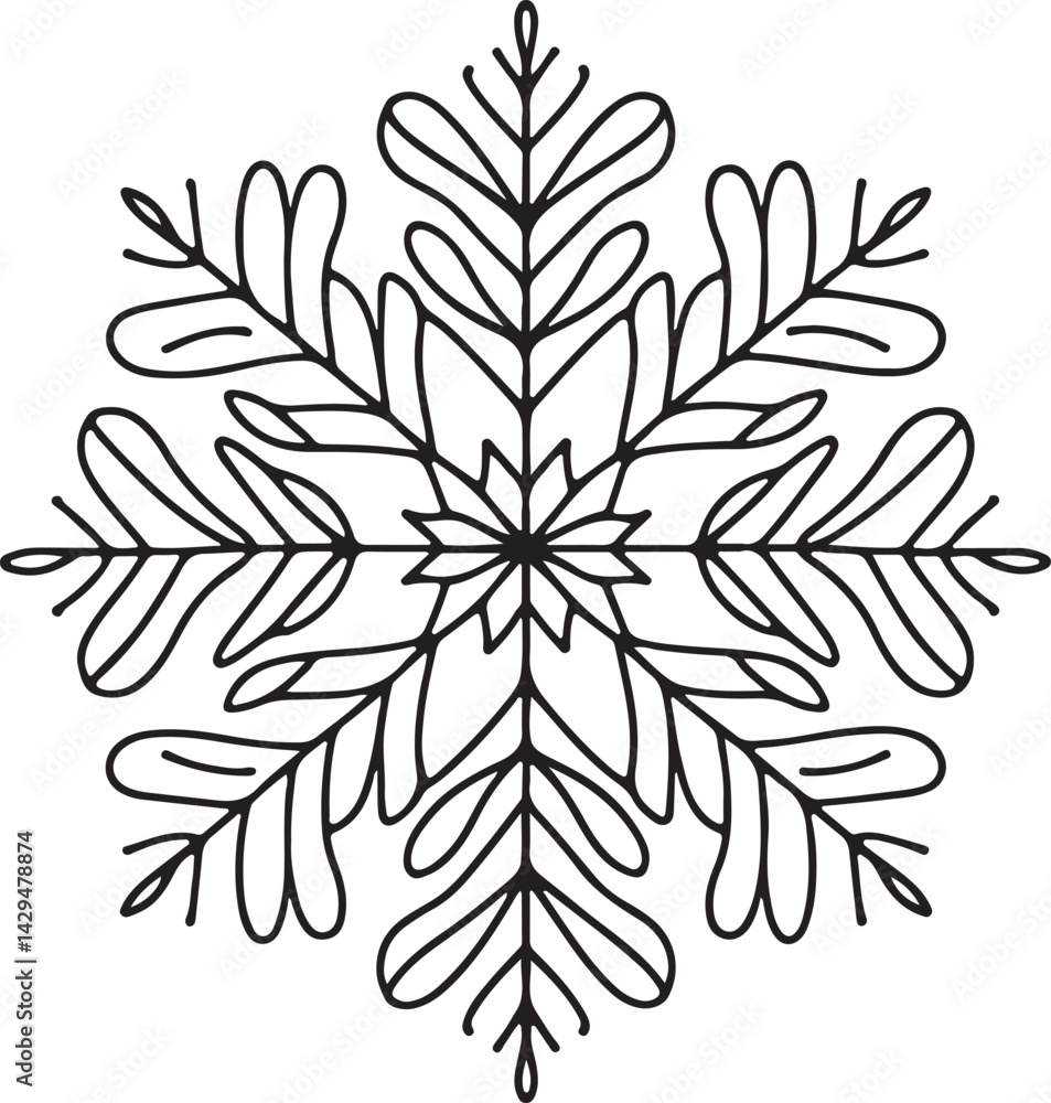 Fototapeta premium Minimalist snowflake illustration with one line