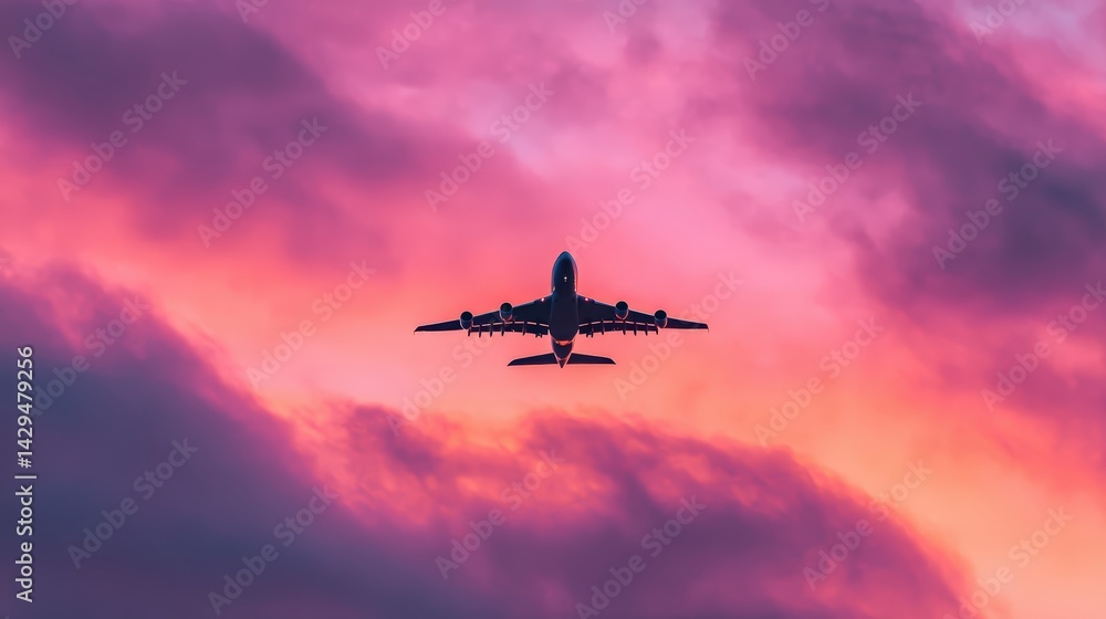 Majestic Airplane Soaring Through a Colorful Sunset Sky Majestic Airplane Soaring Through a Colorful Sunset Sky
