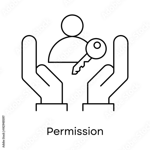 Permission – Hands Holding User and Key Representing Controlled Access, icon with editable stroke