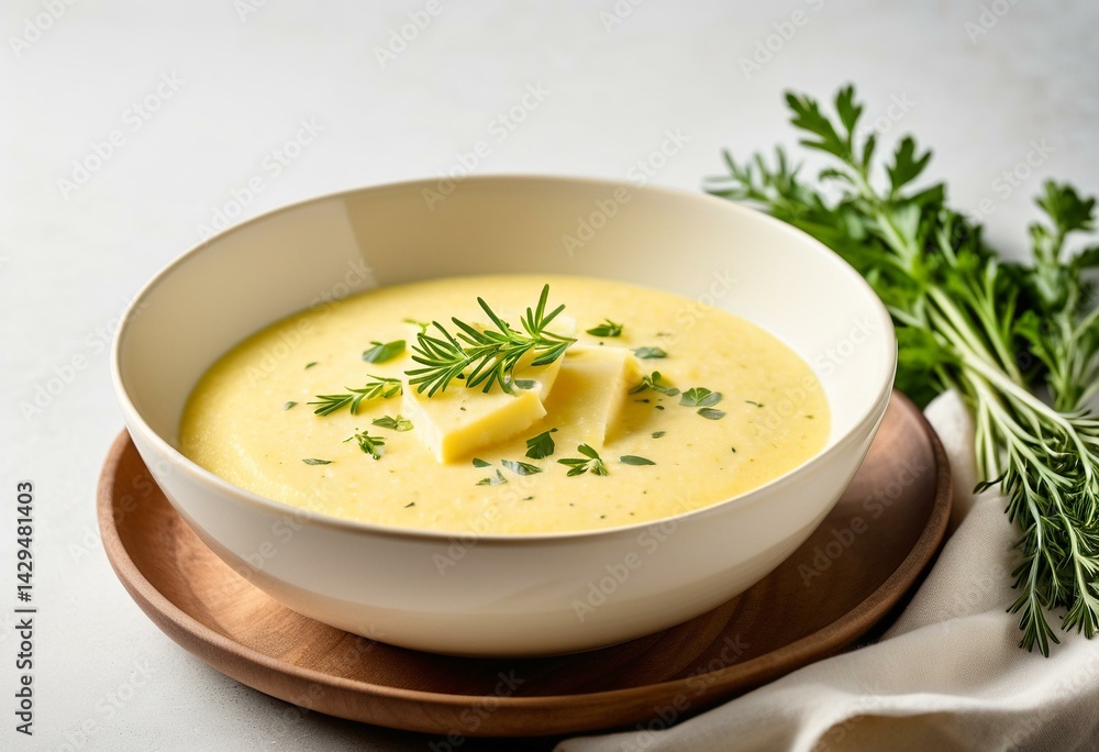 Bowl of creamy polenta with herbs Bowl of creamy polenta with herbs