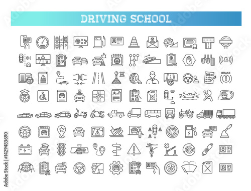 Set of outline driving school icons. Web icon set