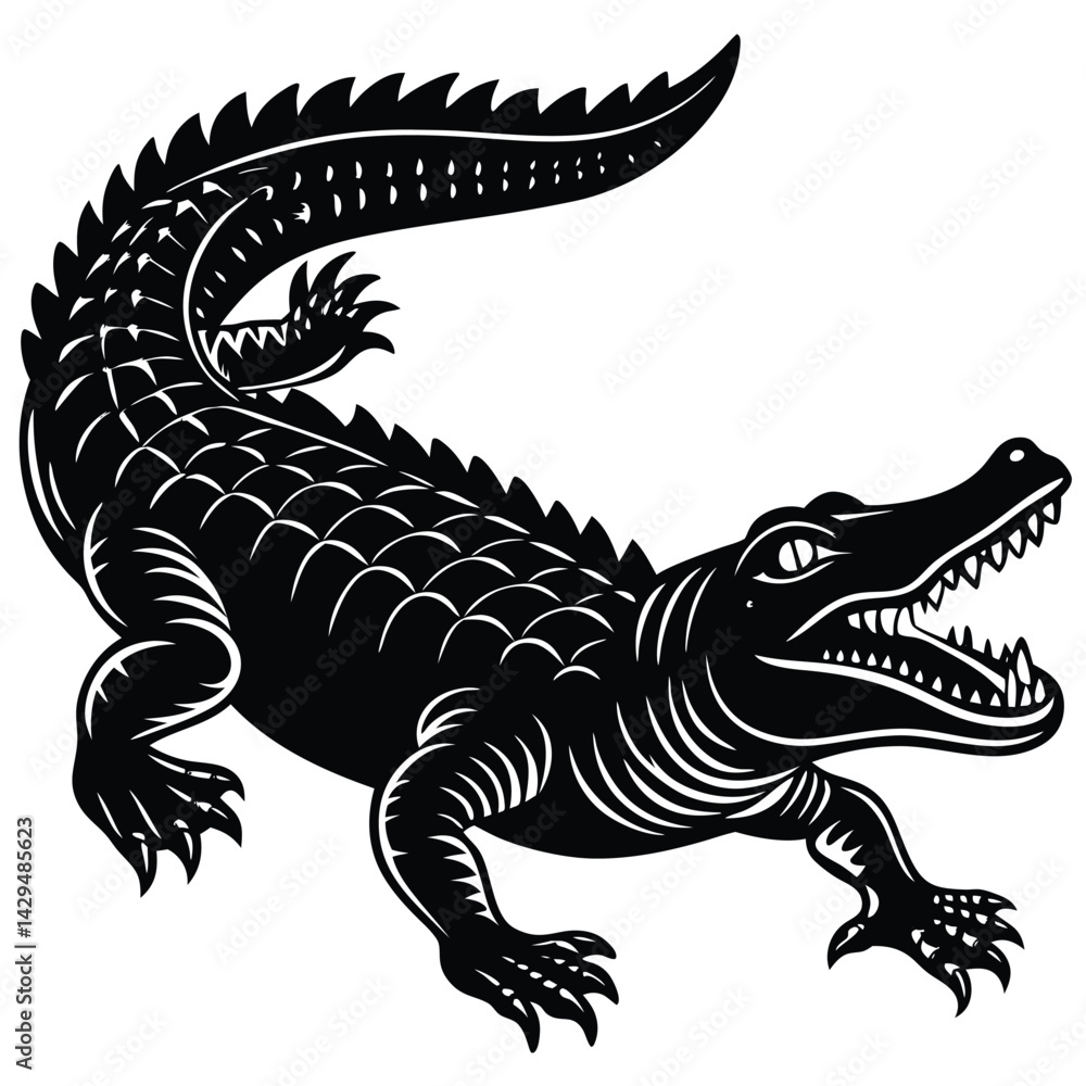 Naklejka premium Black and White Alligator Vector – Aggressive Stylized Reptile Design