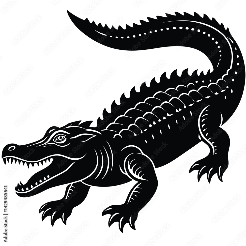 Fototapeta premium Black and White Alligator Vector – Aggressive Stylized Reptile Design