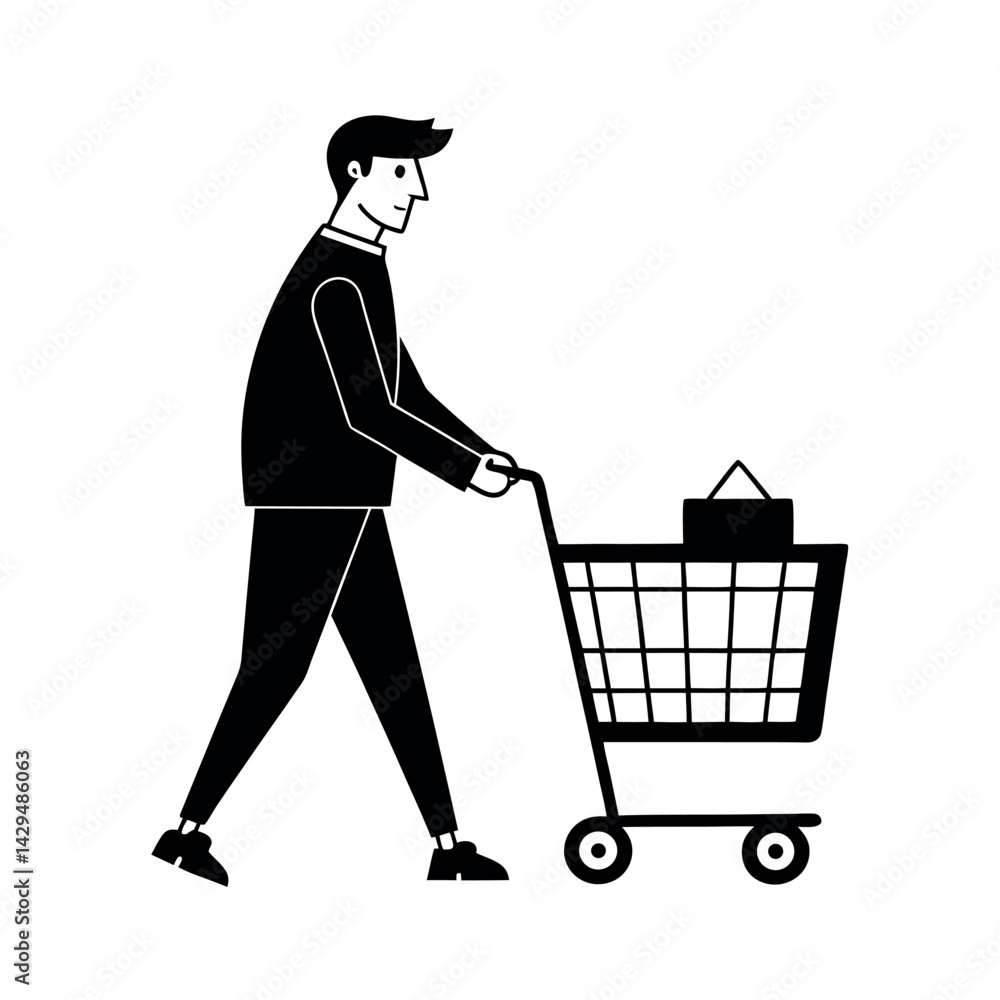 Man with Shopping Cart Silhouette Design Man with Shopping Cart Silhouette Design