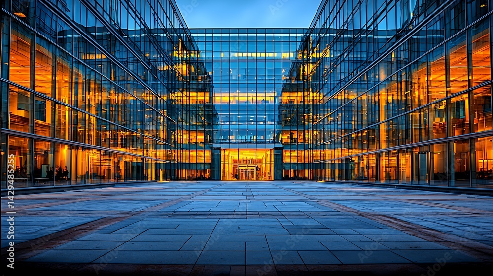 Fototapeta premium Modern glass office building at twilight (1)