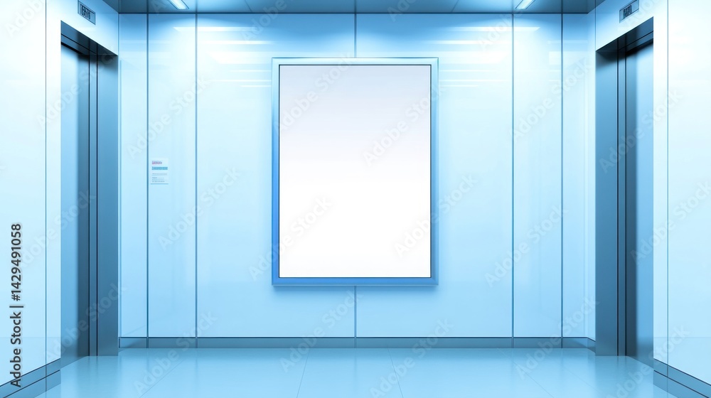 Fototapeta premium Empty advertisement board inside a modern elevator.