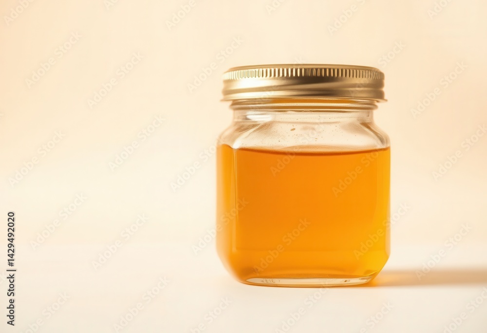 A Glass Jar Filled with Golden Honey Ready for Consumption Sweet Treat in a Square Jar with Gold Lid A Glass Jar Filled with Golden Honey Ready for Consumption Sweet Treat in a Square Jar with Gold Lid
