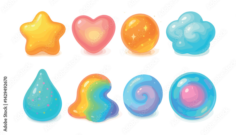 Vibrant blobby icons set: star, heart, swirl, cloud, and more Vibrant blobby icons set: star, heart, swirl, cloud, and more