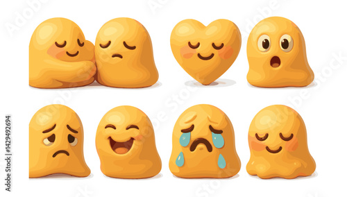 blobby emotion icons set: happy, sad, surprised, crying, laughing, and more
