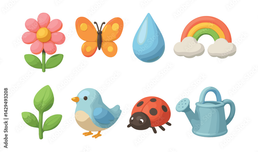Vibrant spring icons set: nature and weather themes Vibrant spring icons set: nature and weather themes