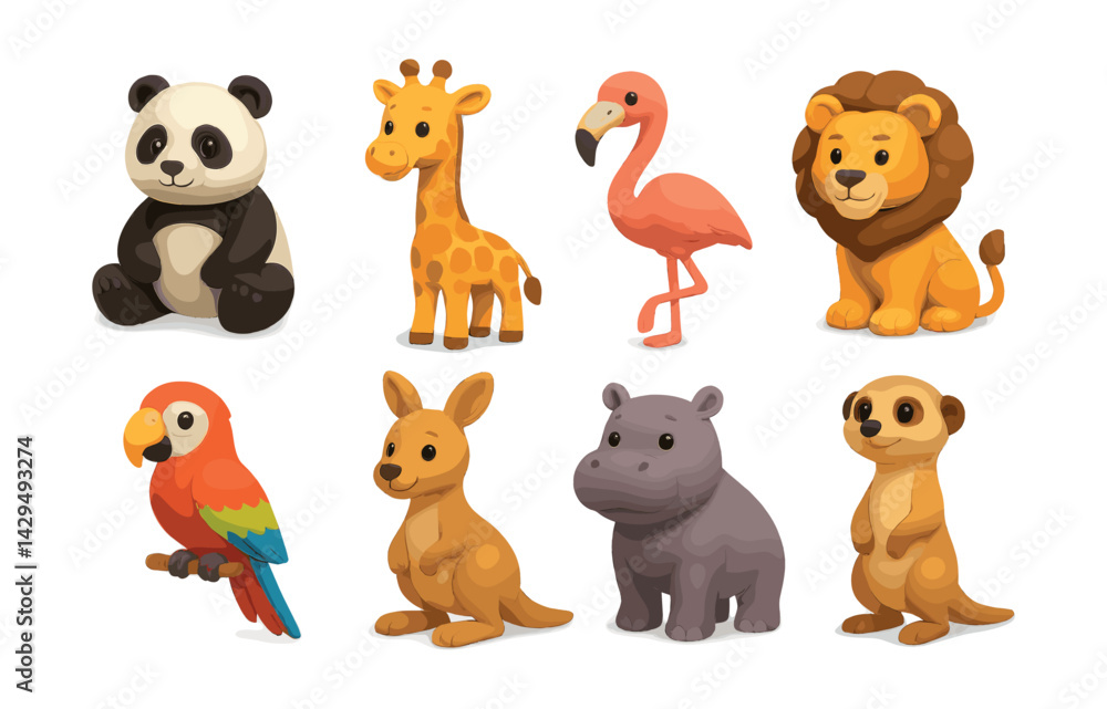 zoo animals icons set: playful and simple design featuring eight adorable animals zoo animals icons set: playful and simple design featuring eight adorable animals