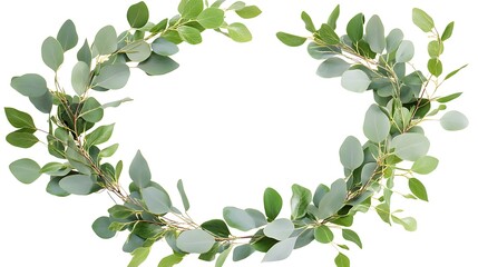 Fresh eucalyptus branches form a circular frame.