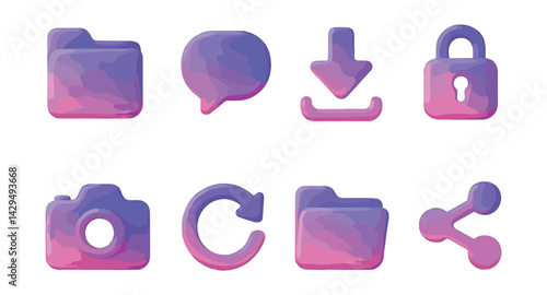 Vibrant  gradient icon set: essential tools for modern digital interfaces