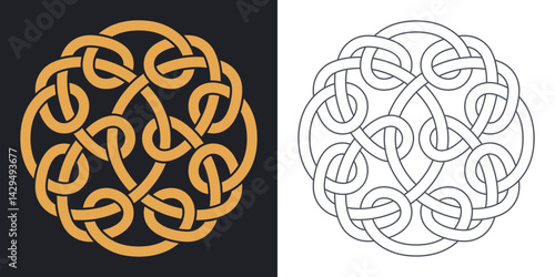 Celtic circular knot. Geometric decorative ornament design.