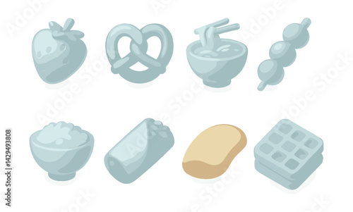 Frosted glass food icons set:  collection of appetizing delights