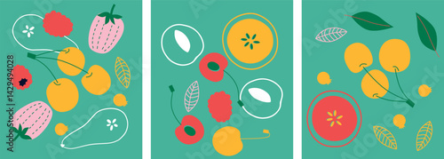 Appetizing fruit, vegetables and berries collection.