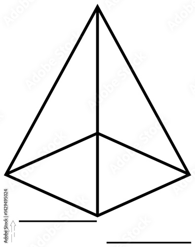 Pyramid formed by intersecting black lines, focusing on geometry and symmetry. Ideal for architecture, abstraction, minimalism, education, modern design, mathematics templates. Flat simple metaphor