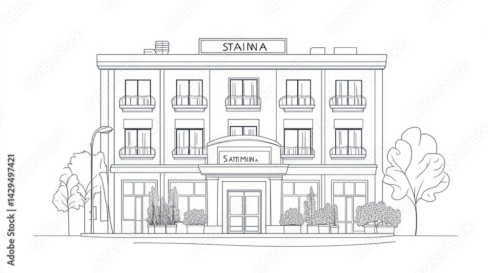 City hotel architectural line drawing, landscaping City hotel architectural line drawing, landscaping