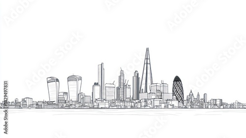London skyline architectural sketch; city planning; background white; website banner