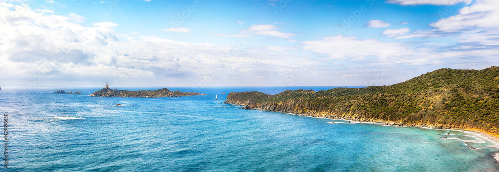Marvelous view of Capo Carbonara lighthouse with turquoise water