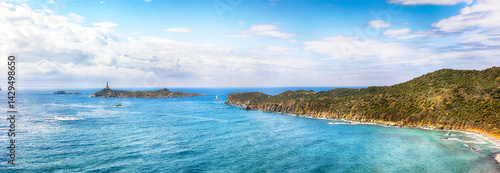 Obraz na płótnie Marvelous view of Capo Carbonara lighthouse with turquoise water w salonie