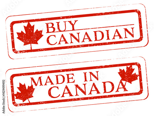 A set of grunge rectangle stamps with maple leaf and Canada text