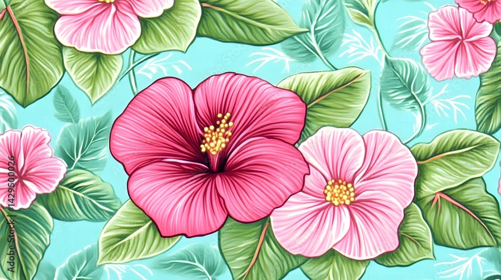 custom made wallpaper toronto digitalVibrant Pink Hibiscus Tropical Flower Pattern Textile Design