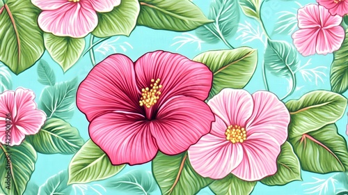 Wallpaper Mural Vibrant Pink Hibiscus Tropical Flower Pattern Textile Design Torontodigital.ca