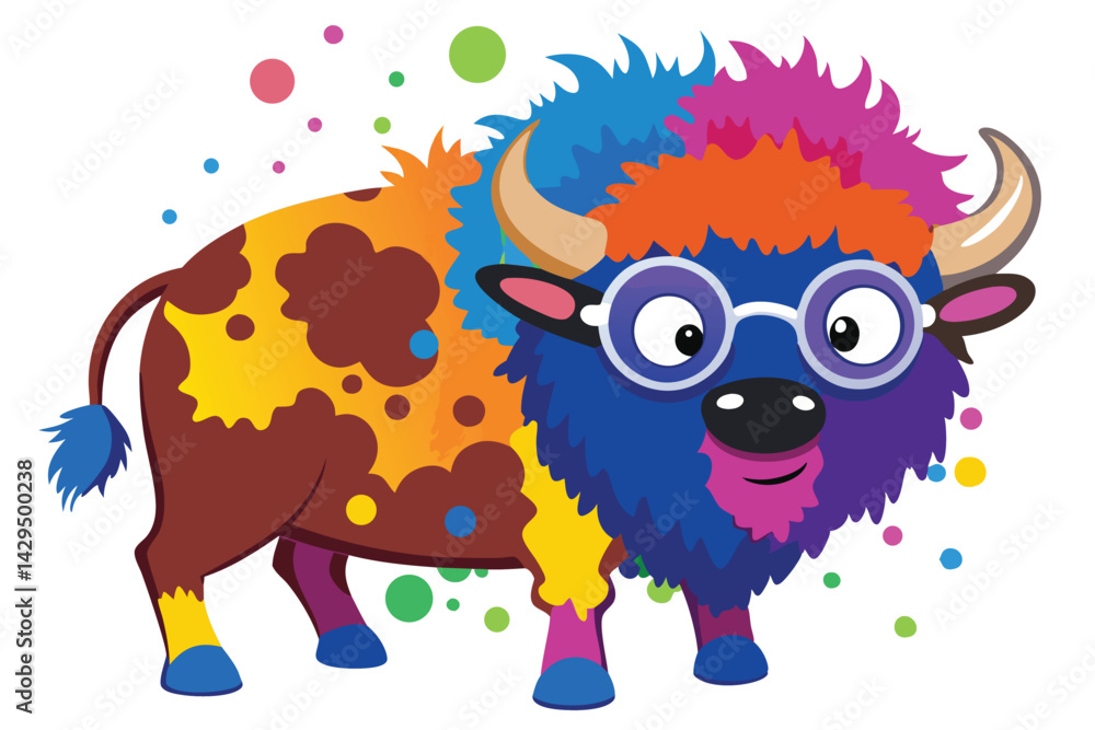 Naklejka premium Colorful artistic bison colorful paint splatters on white background.
