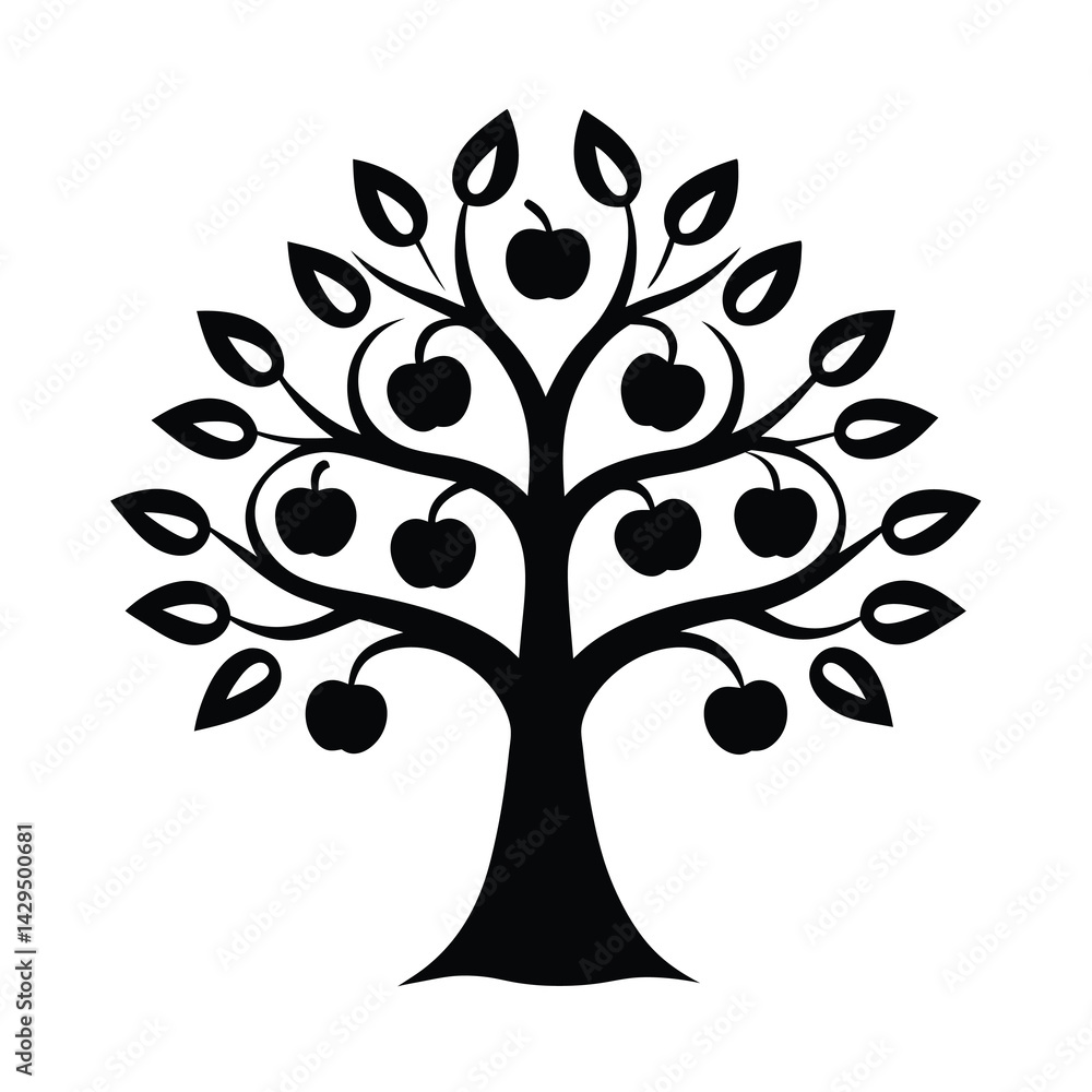 Obraz premium Apple Tree Drawing with Decorative Branches