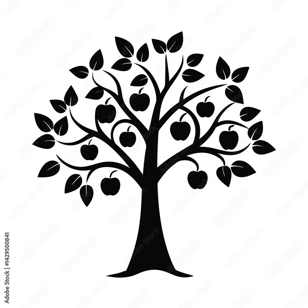 Fototapeta premium Classic Apple Tree Silhouette with Flowing Branches