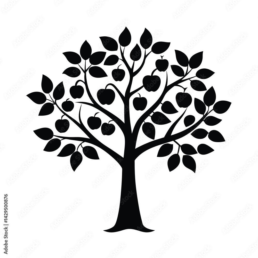 Obraz premium Minimalist Apple Tree Silhouette Vector Icon