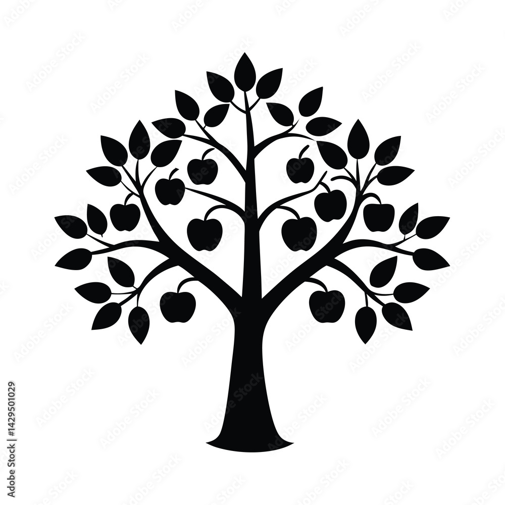 Obraz premium Monoline Apple Tree Silhouette Vector