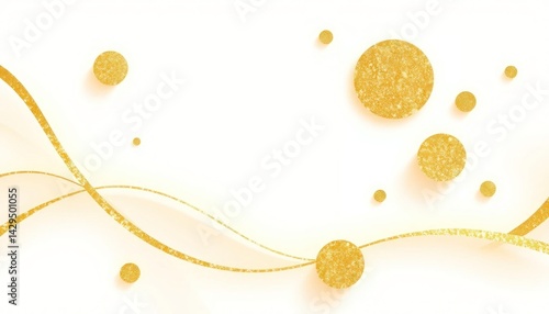 Golden Glitter Swirls and Dots on White Background: A Luxurious Abstract Design