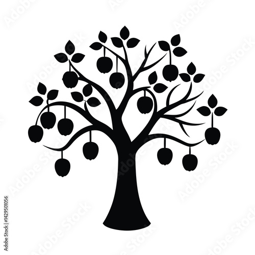 Fruit Bearing Apple Tree Silhouette Vector