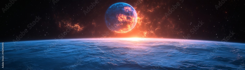 A celestial event where a planetary body erupts with intense heat. The event features vibrant colors, suggesting an imminent cataclysmic change within a cosmic setting