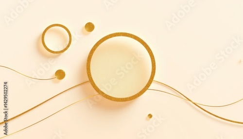 Elegant Golden Circles and Flowing Lines on Pastel Background