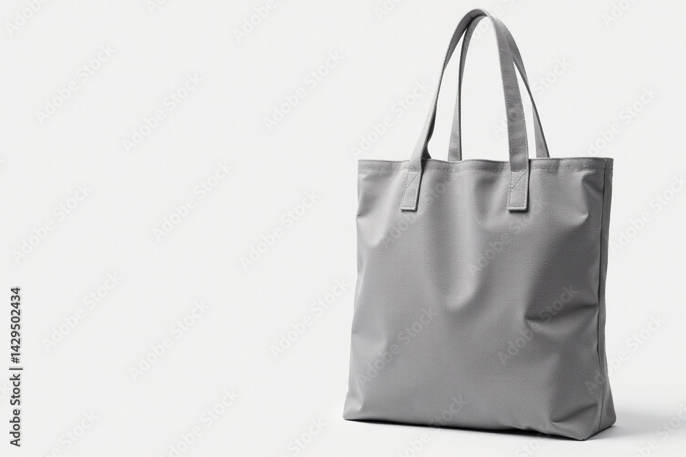 Stylish gray canvas shopper bag isolated on white backdrop, market bag, simple Stylish gray canvas shopper bag isolated on white backdrop, market bag, simple