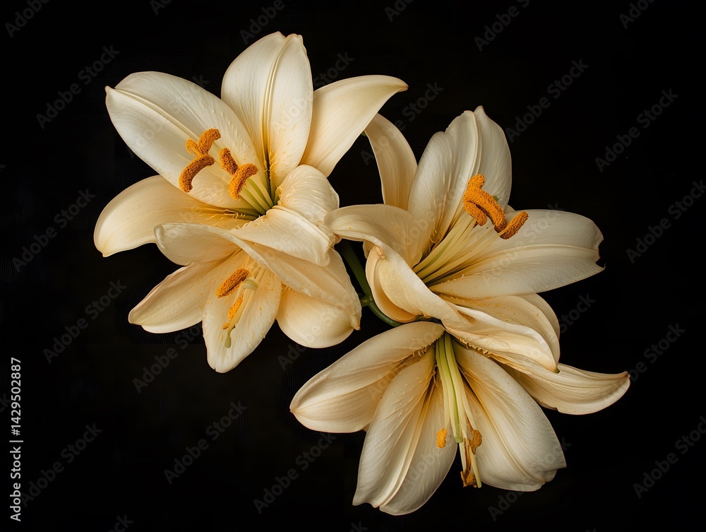 Fototapeta premium Elegant Cream Lilies Dark Background Floral Still Life Photography