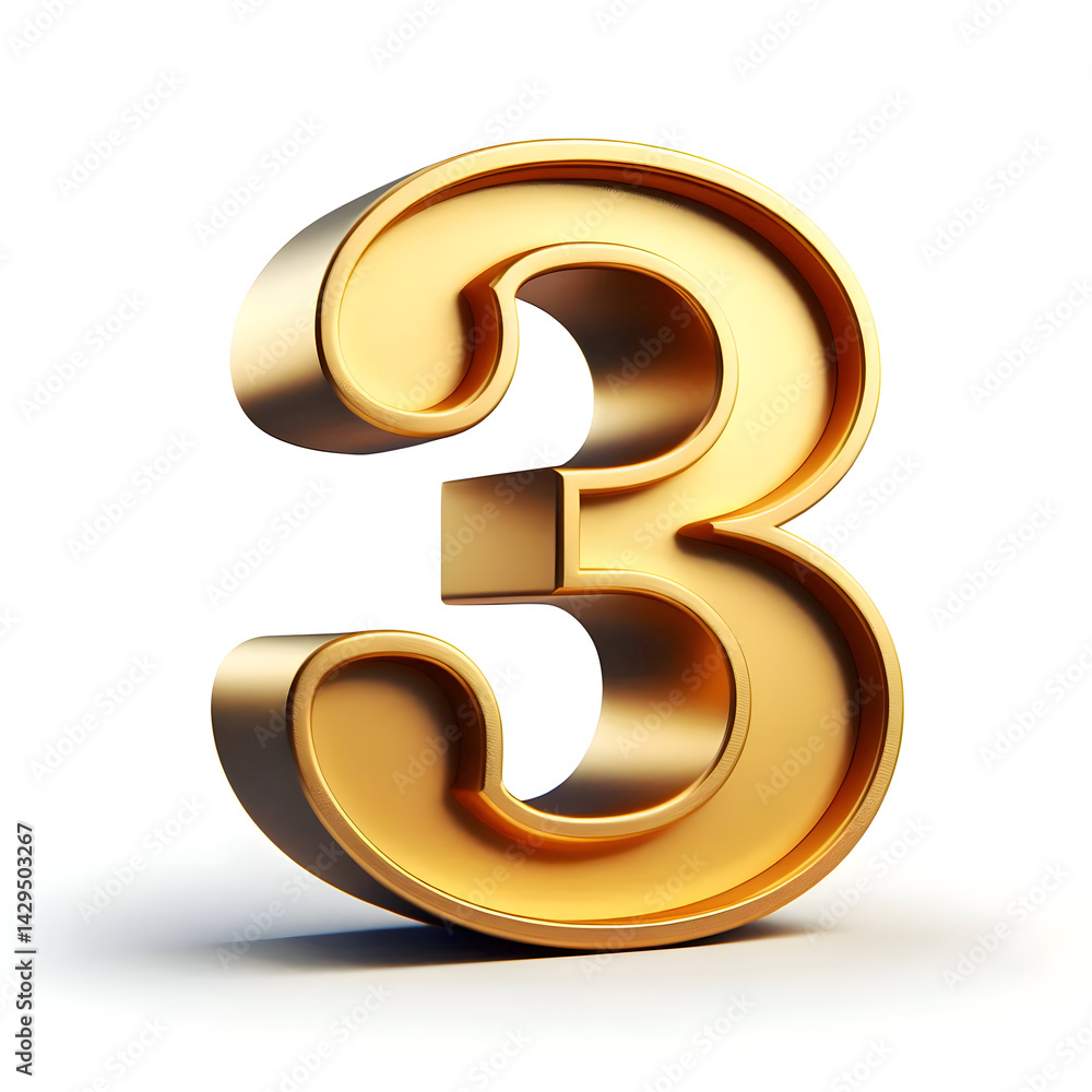 3d golden number 3 isolated 3d golden number 3 isolated