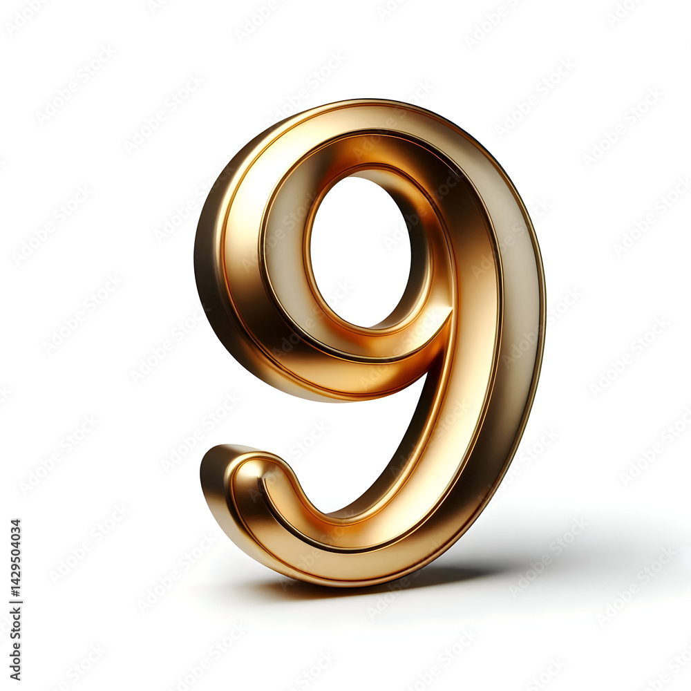 3d golden number 9 isolated white 3d golden number 9 isolated white