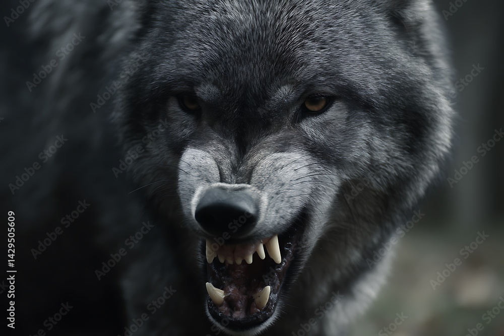 Fototapeta premium dire wolf with angry snarl and fangs 